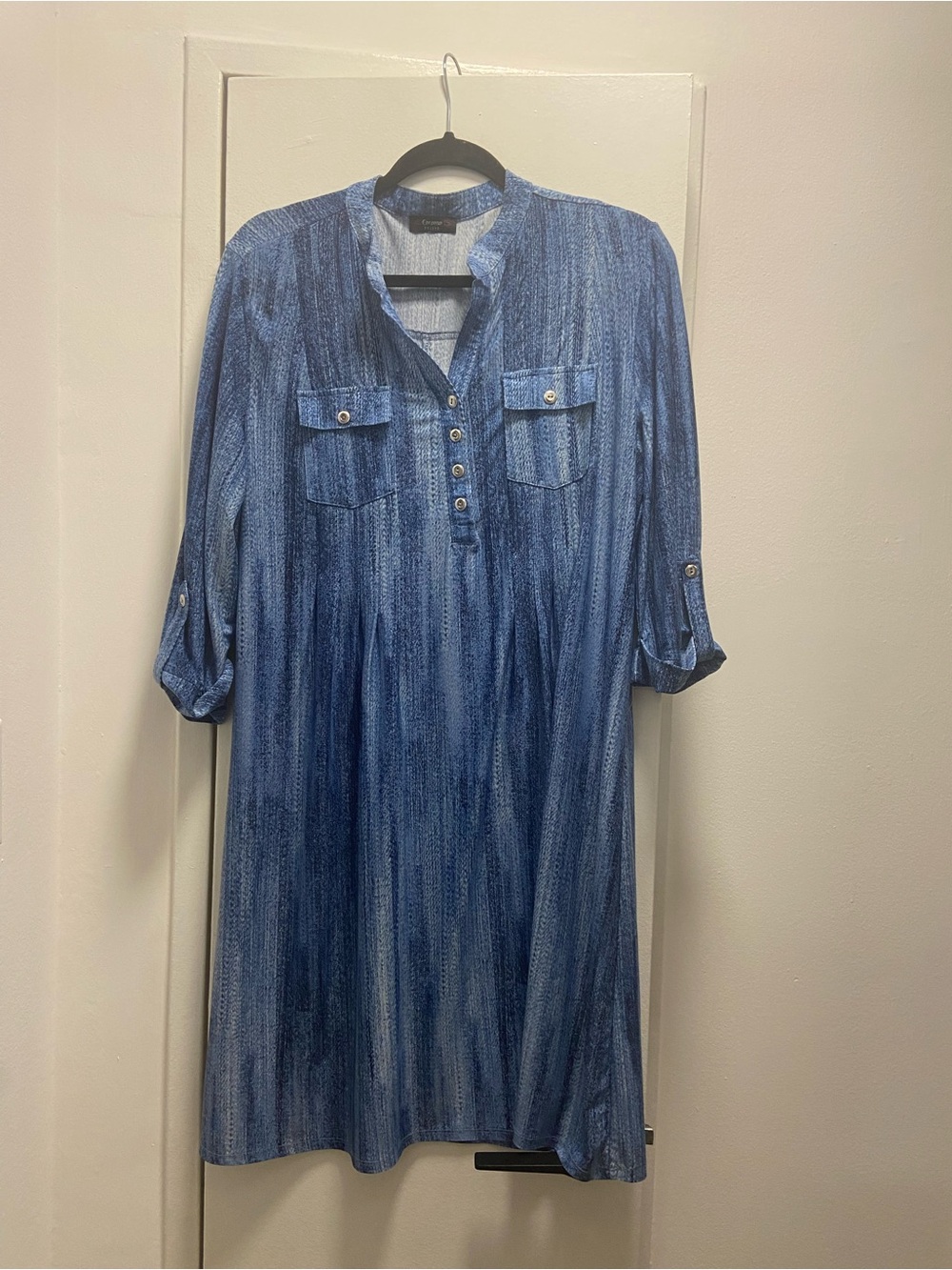 Blue Button-Front Casual Women's Dress